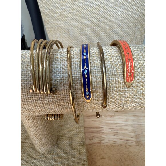 Stella & Dot Gold Cuff Bracelet Stack With Blue & Coral Enamel Rhinestone - Picture 8 of 14